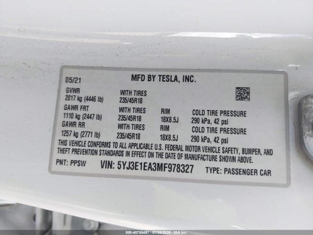 2021 TESLA MODEL 3 STANDARD RANGE PLUS REAR-WHEEL DRIVE 9