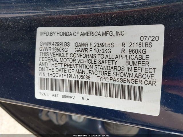2020 HONDA ACCORD LX 9