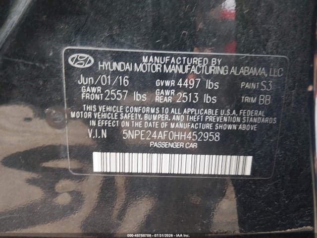 2017 HYUNDAI SONATA SE 9