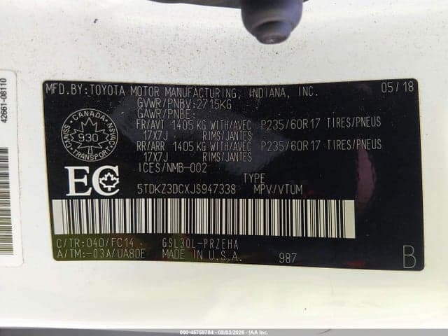 2018 TOYOTA SIENNA LE 8-PASSENGER 9