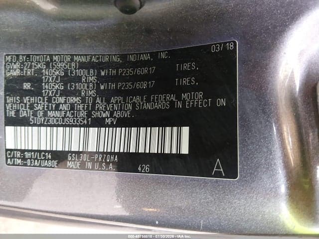 2018 TOYOTA SIENNA XLE 8 PASSENGER 9