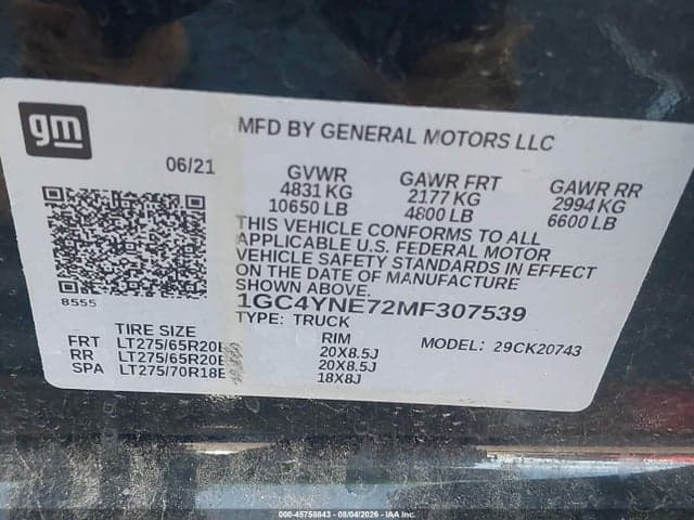 2021 CHEVROLET SILVERADO 2500HD 4WD STANDARD BED LT 8