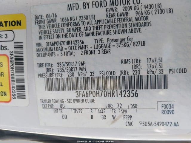 2017 FORD FUSION SE 9