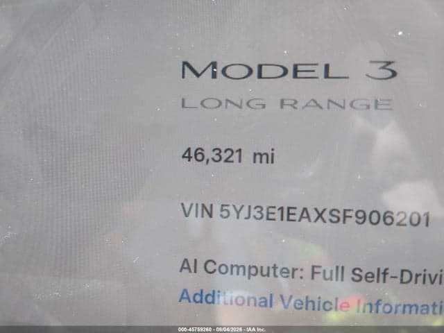 2025 TESLA MODEL 3 LONG RANGE REAR-WHEEL DRIVE/STANDARD REAR-WHEEL DRIVE 16