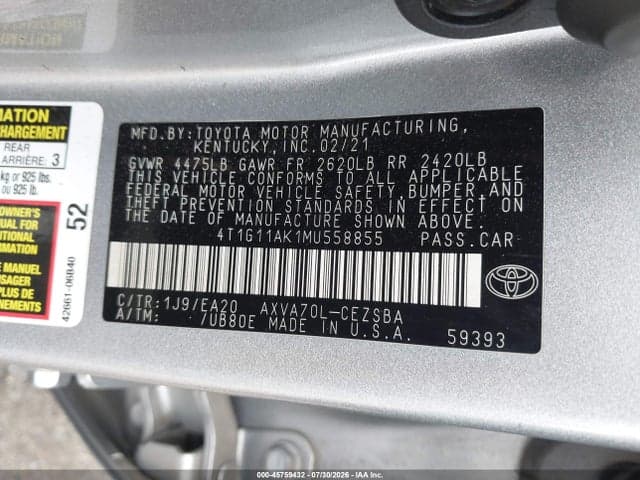 2021 TOYOTA CAMRY SE 9