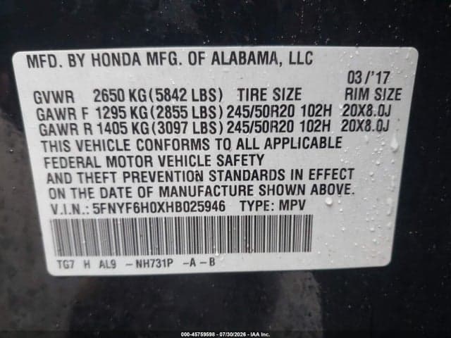 2017 HONDA PILOT ELITE 9
