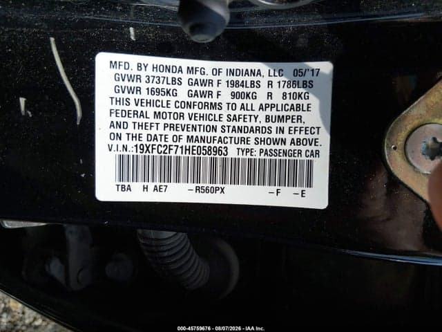 2017 HONDA CIVIC EX 9
