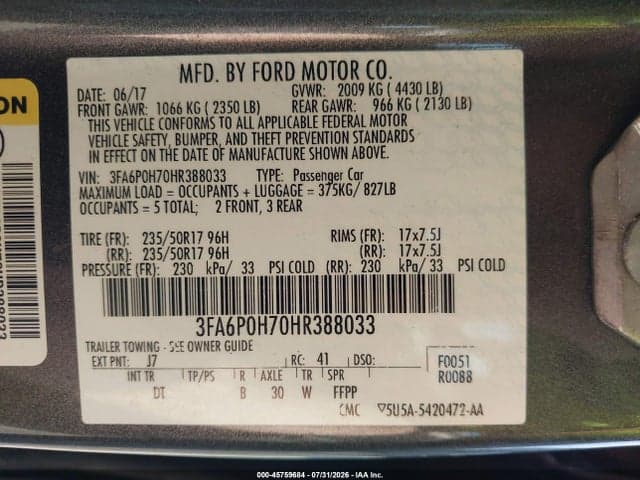 2017 FORD FUSION SE 9