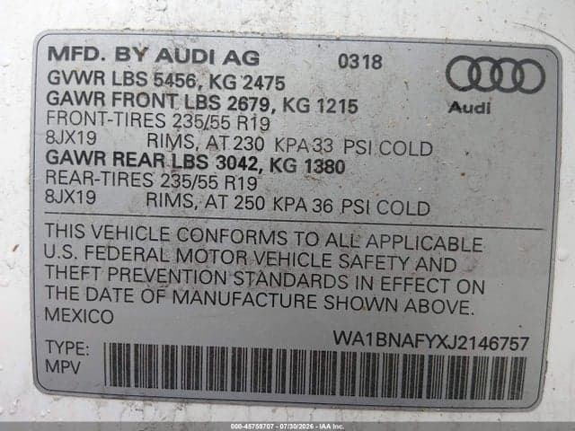 2018 AUDI Q5 2.0T PREMIUM/2.0T TECH PREMIUM 9