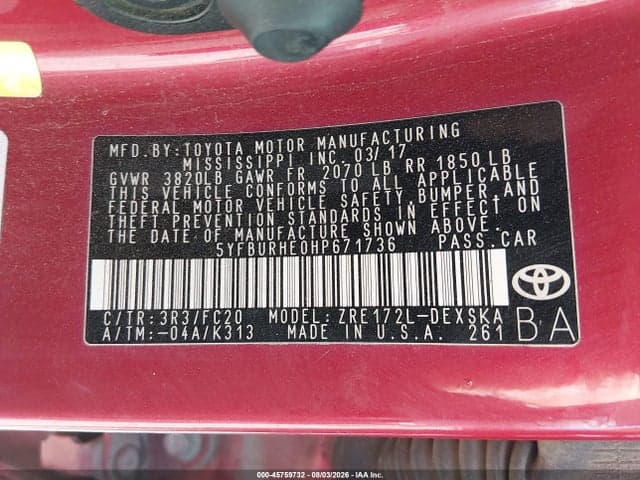 2017 TOYOTA COROLLA SE 9