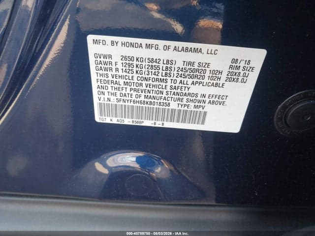 2019 HONDA PILOT TOURING 9