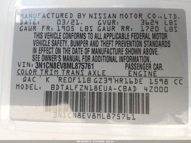 2021 NISSAN VERSA SV XTRONIC CVT 9