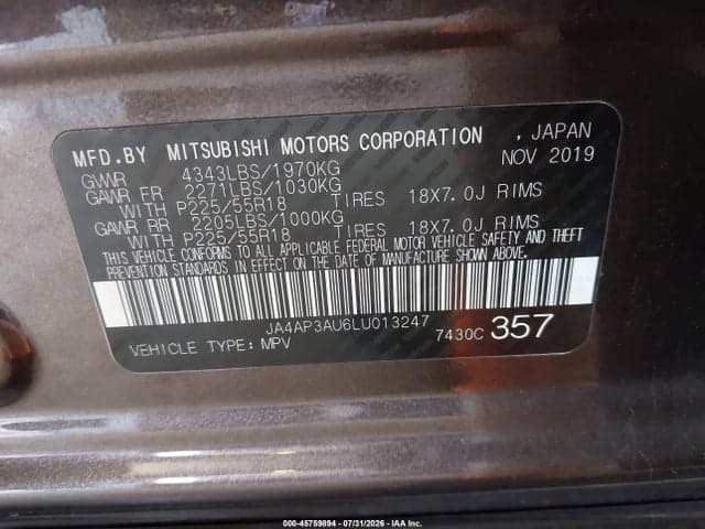 2020 MITSUBISHI OUTLANDER SPORT 2.0 SP 9