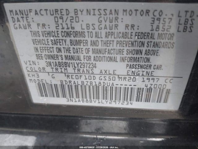 2020 NISSAN SENTRA S XTRONIC CVT 9