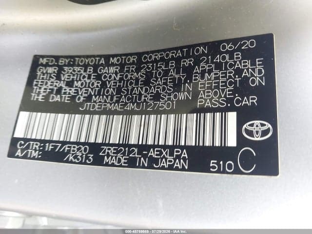 2021 TOYOTA COROLLA LE 9