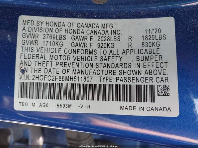 2021 HONDA CIVIC SPORT 9