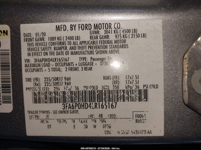 2020 FORD FUSION SE 9