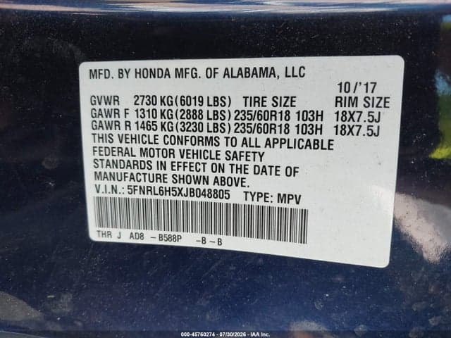 2018 HONDA ODYSSEY EX 9