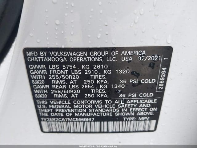 2021 VOLKSWAGEN ATLAS 3.6L V6 SEL 9