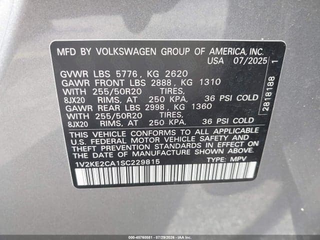 2025 VOLKSWAGEN ATLAS CROSS SPORT 2.0T SE W/TECHNOLOGY 9