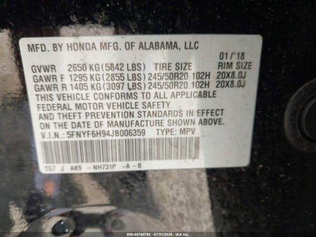 2018 HONDA PILOT TOURING 9