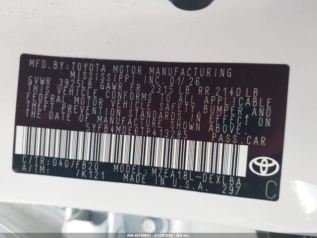 2026 TOYOTA COROLLA LE 9