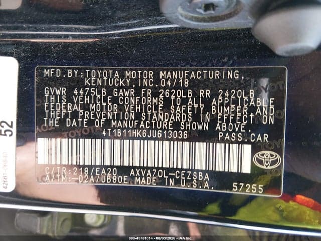 2018 TOYOTA CAMRY SE 9