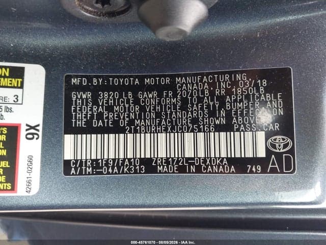 2018 TOYOTA COROLLA L 9