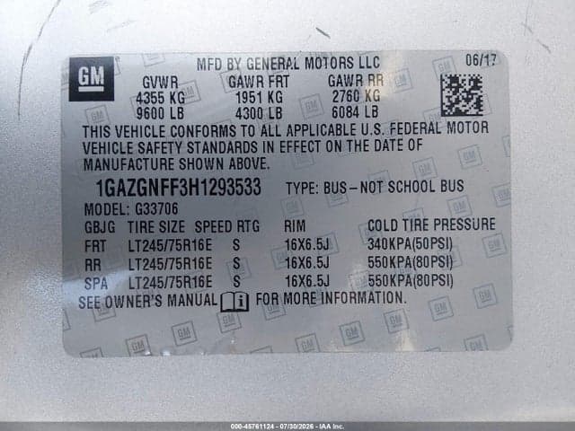 2017 CHEVROLET EXPRESS 3500 LS 9