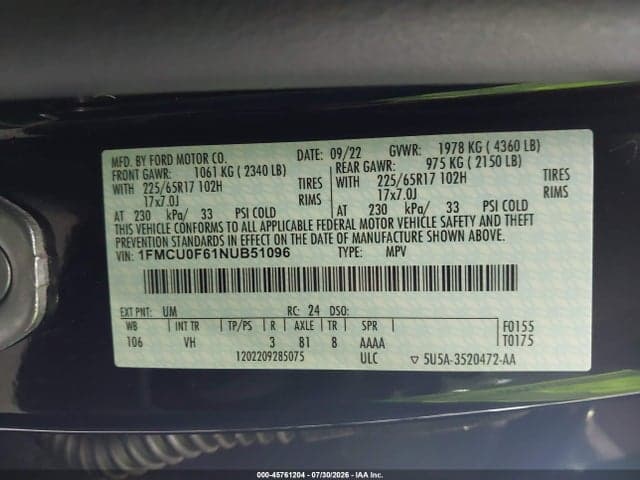 2022 FORD ESCAPE S 9