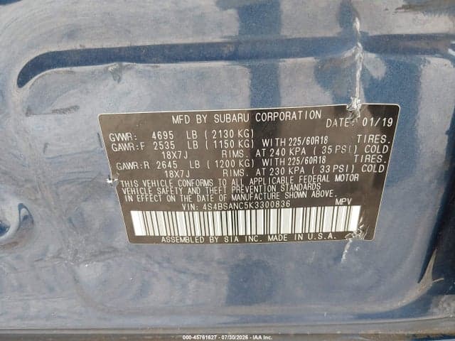 2019 SUBARU OUTBACK 2.5I LIMITED 9