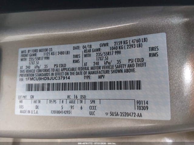 2018 FORD ESCAPE SEL 9