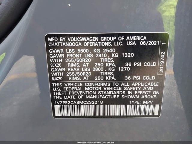 2021 VOLKSWAGEN ATLAS CROSS SPORT 3.6L V6 SE W/TECHNOLOGY R-LINE 9