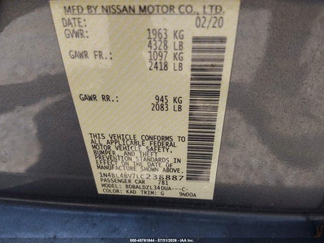 2020 NISSAN ALTIMA S FWD 9