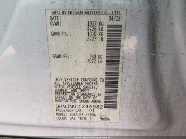 2018 NISSAN ALTIMA 2.5 SR 9