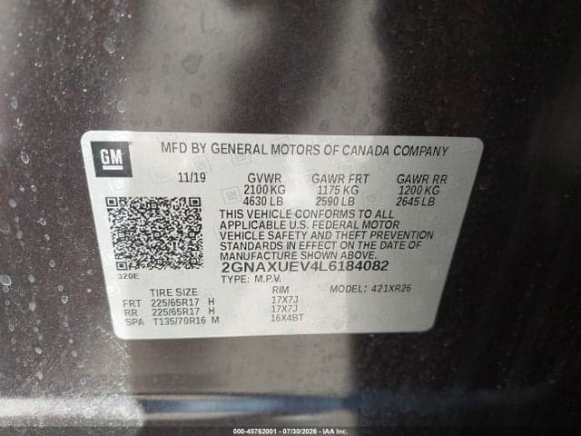2020 CHEVROLET EQUINOX AWD LT 1.5L TURBO 9