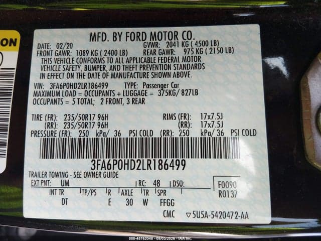 2020 FORD FUSION SE 9