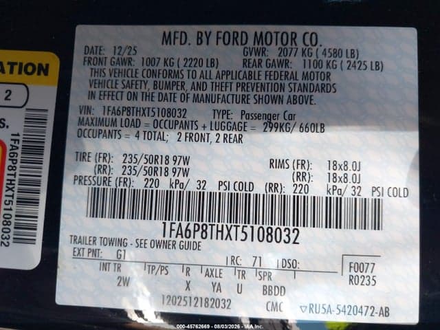 2026 FORD MUSTANG ECOBOOST FASTBACK 9