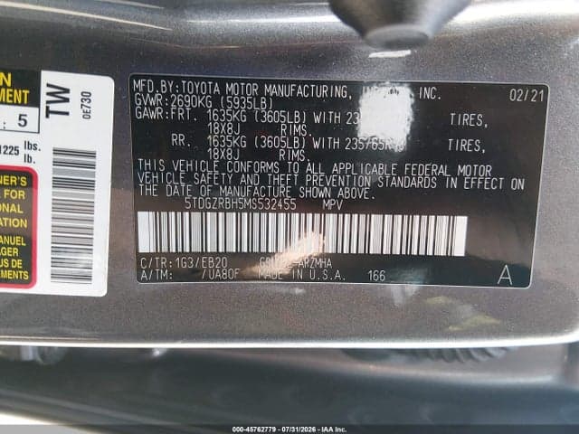 2021 TOYOTA HIGHLANDER XLE 9