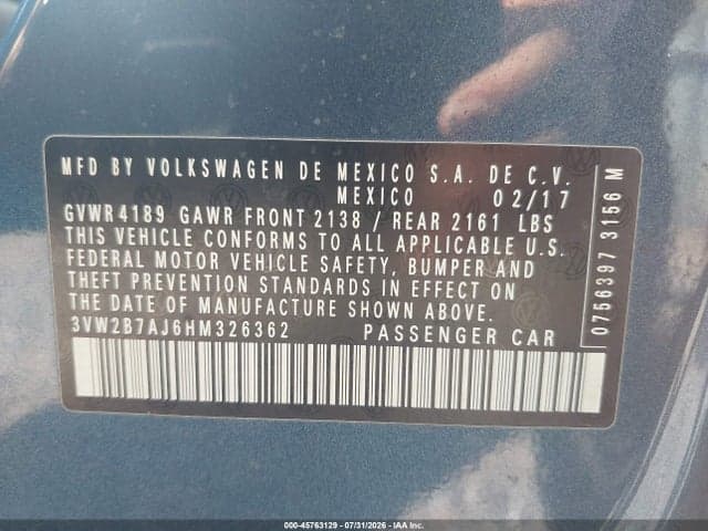 2017 VOLKSWAGEN JETTA 1.4T S 9