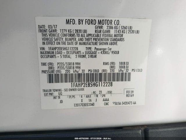 2017 FORD TAURUS SEL 6