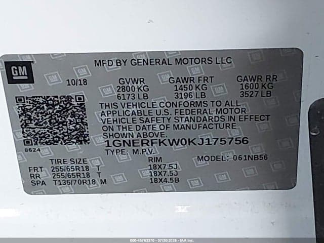 2019 CHEVROLET TRAVERSE LS 9