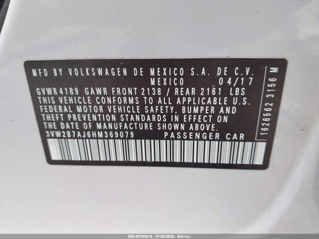 2017 VOLKSWAGEN JETTA 1.4T S 9