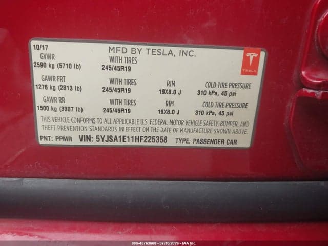 2017 TESLA MODEL S 60/75 9