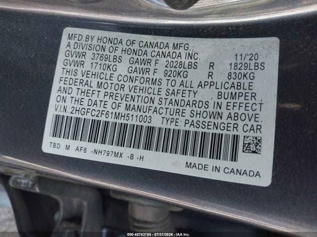 2021 HONDA CIVIC LX 9