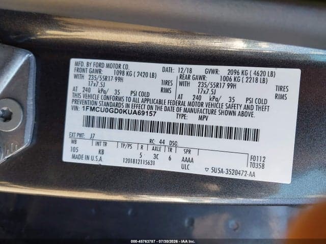 2019 FORD ESCAPE SE 9
