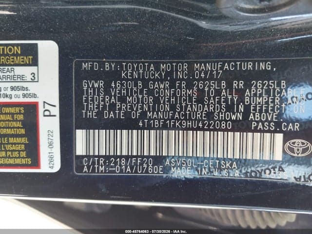 2017 TOYOTA CAMRY SE 9