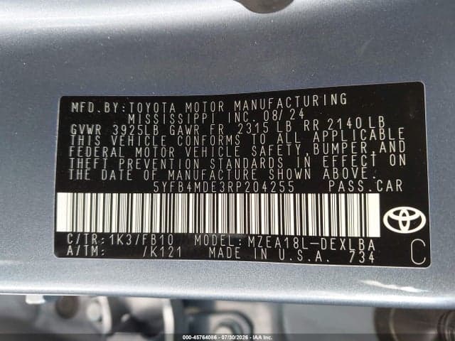2024 TOYOTA COROLLA LE 9