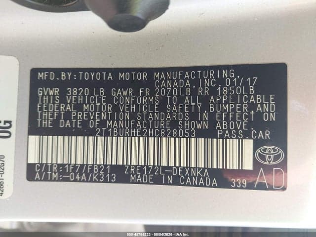 2017 TOYOTA COROLLA LE 9
