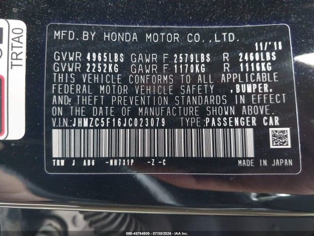 2018 HONDA CLARITY PLUG-IN HYBRID 9